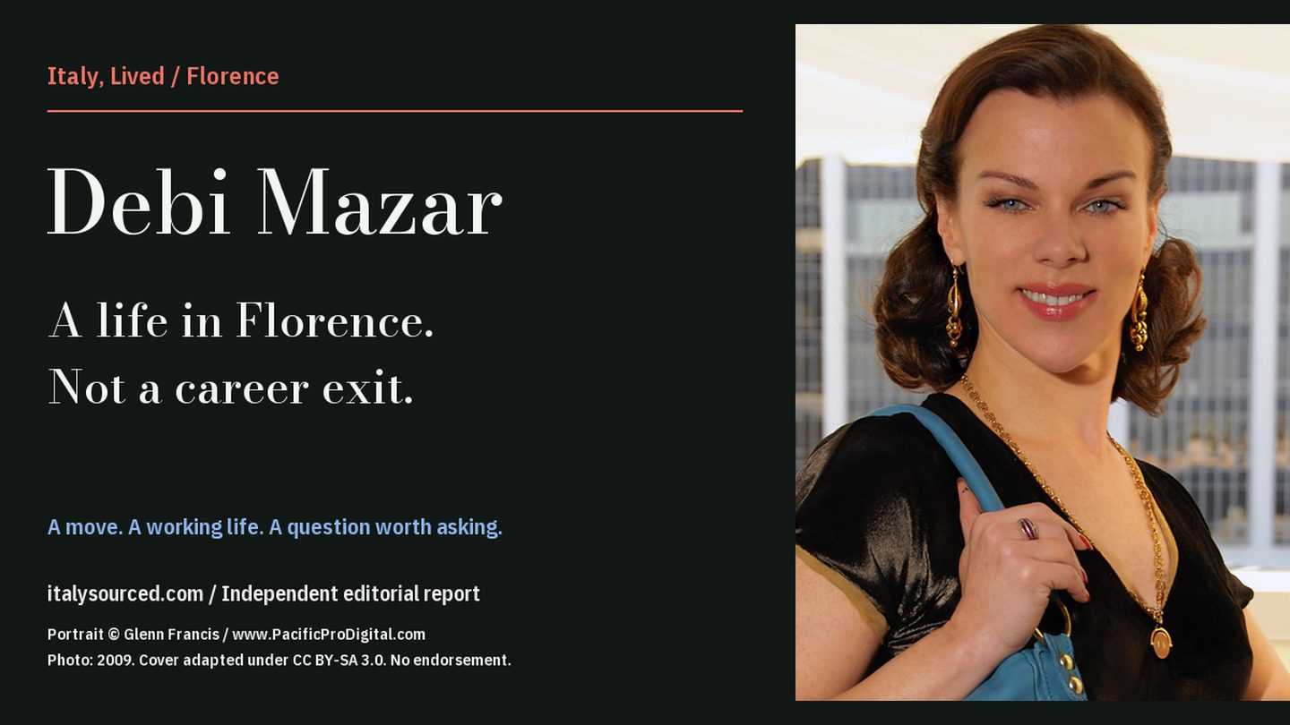 Debi Mazar in a historical 2009 portrait by Glenn Francis, used on an Italy, Lived editorial cover
