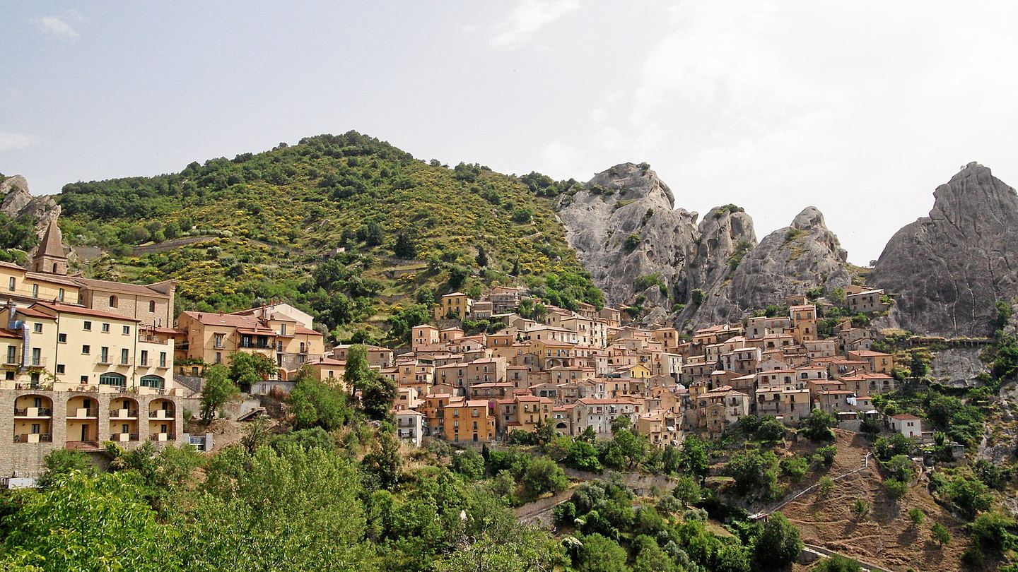 Castelmezzano beneath the jagged Lucanian Dolomites in Basilicata