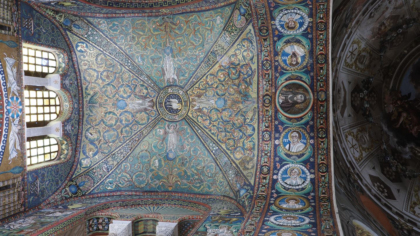 Ceiling and choir mosaics inside San Vitale in Ravenna