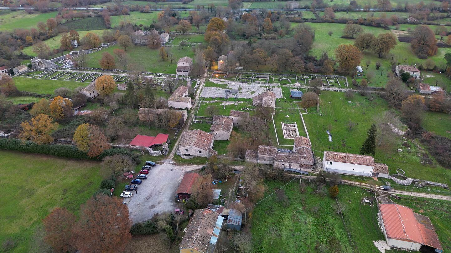 Aerial view of the Roman streets and ruins at Saepinum