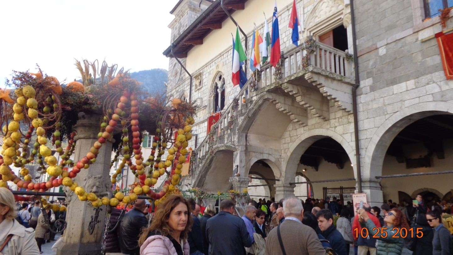 A stone street and restored medieval buildings in Venzone