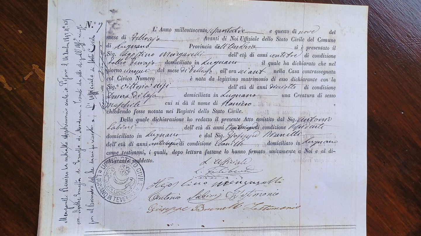 Nineteenth-century handwritten Italian civil birth record