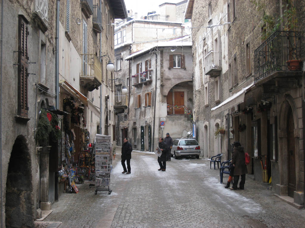 A winter street in the historic centre of Scanno, Abruzzo